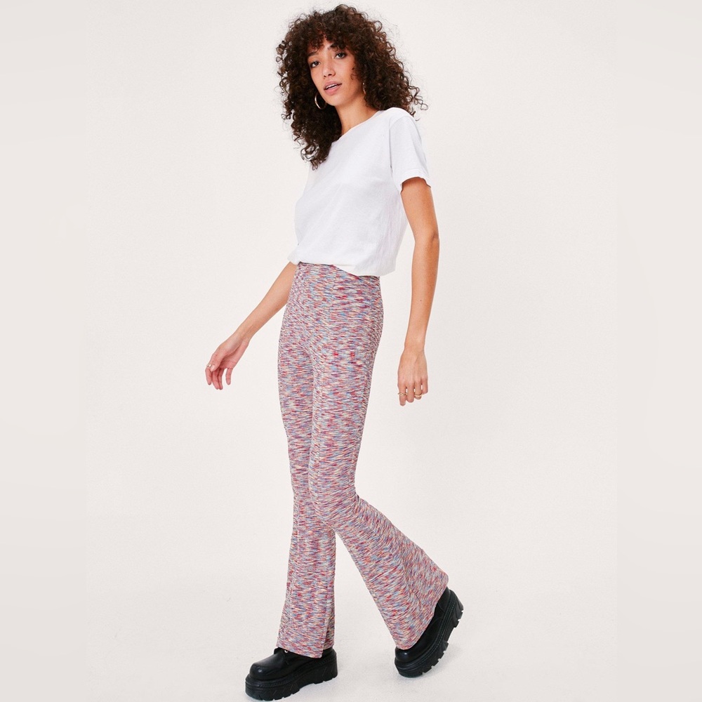 NWOT Nasty Gal Rainbow High Wasted Flare Pants Size Small